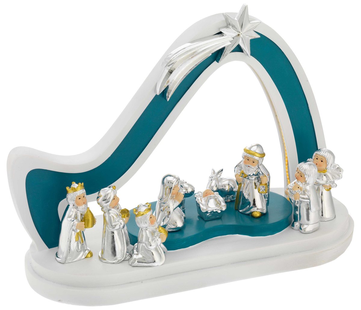 Capanna 12*27*21 bicolore ottanio con led + presepe provenzale 10 pzi